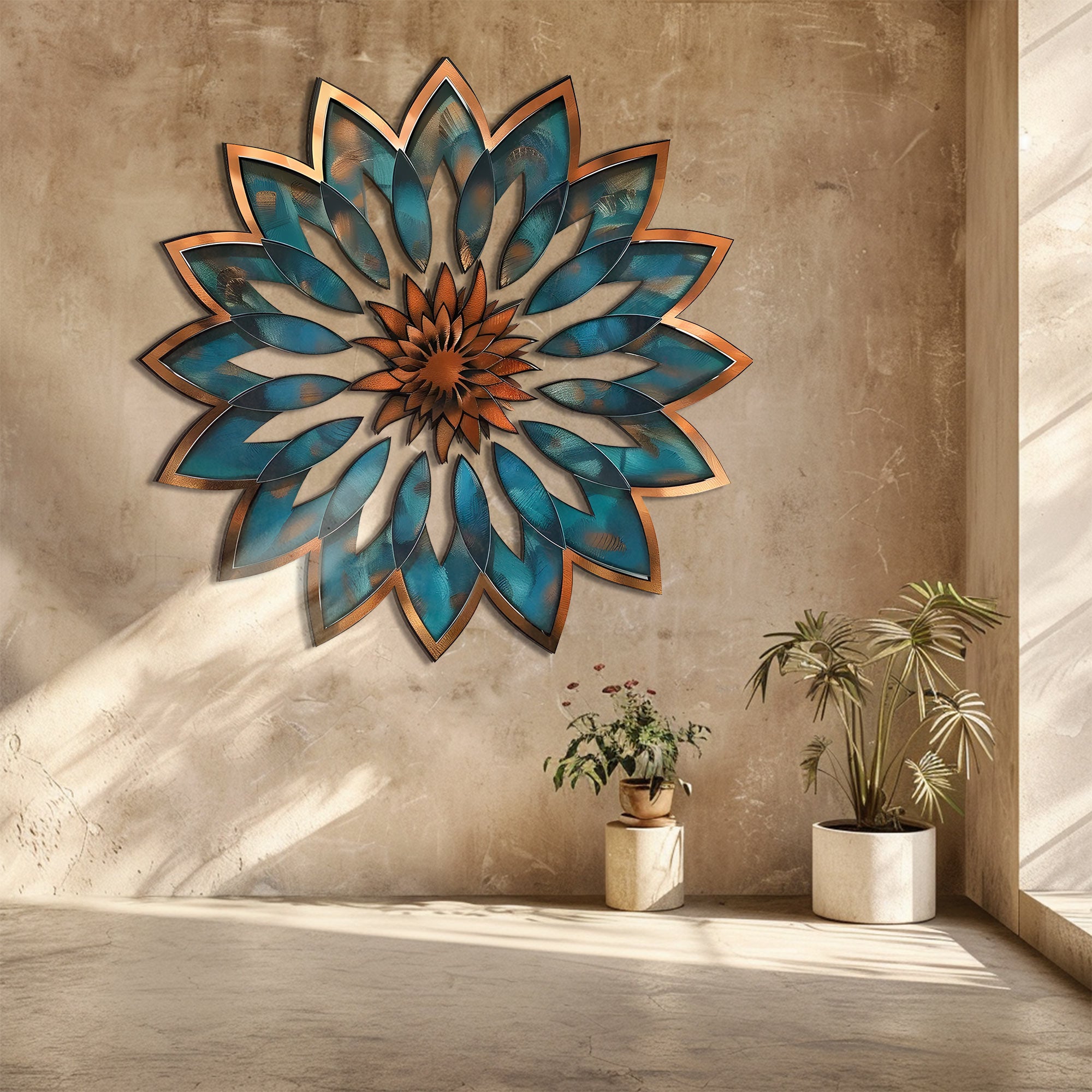 Mandala Blue Sun Metal Wall Art – Boho Sun Wall Hanging Mandala Wall Art Home Decor