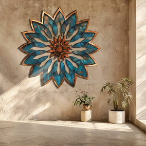Mandala Blue Sun Metal Wall Art – Boho Sun Wall Hanging Mandala Wall Art Home Decor