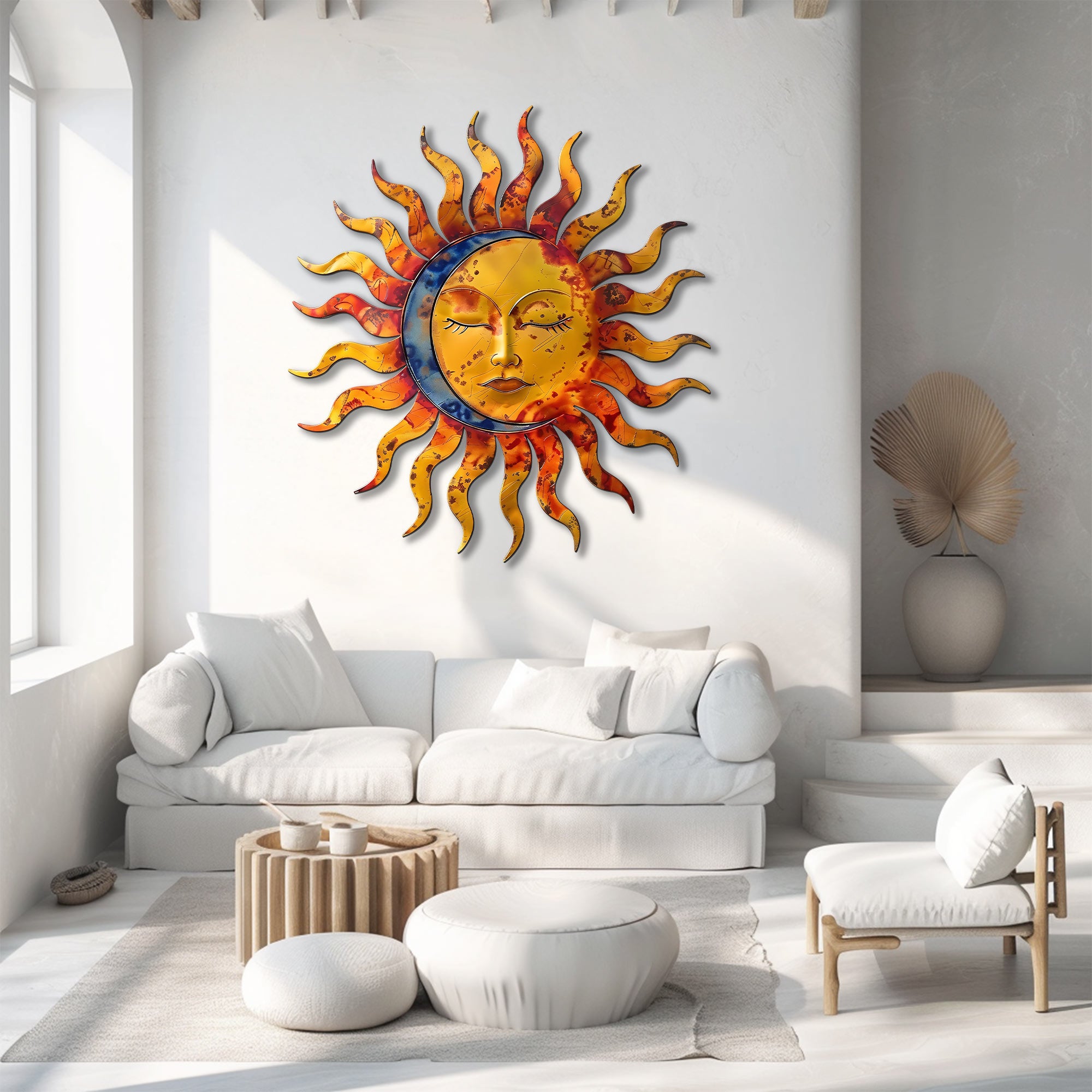 Sunburst Moon Metal Wall Art – UV Printed Aluminum Decor Custom Rustic Indoor Outdoor