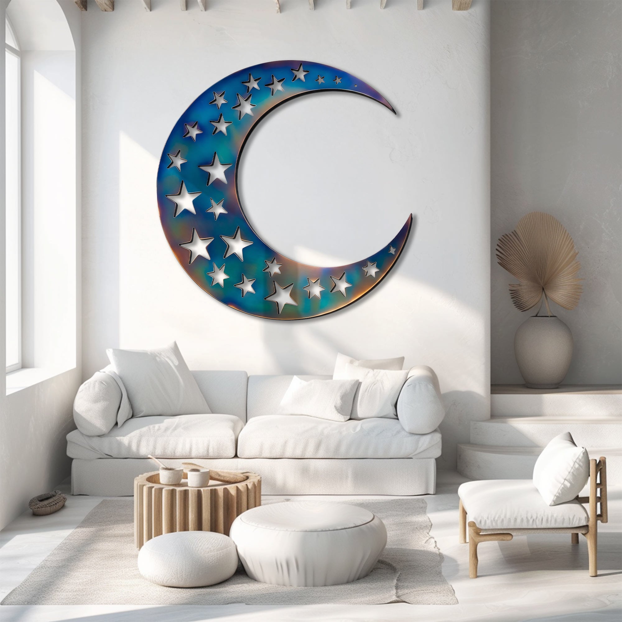 Holographic Moon Star Metal Wall Art – UV Printed Decor Custom Celestial Indoor Outdoor