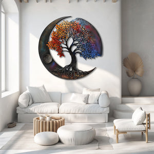 Moon Tree of Life Metal Wall Art – UV Printed Aluminum Decor Boho Indoor Outdoor