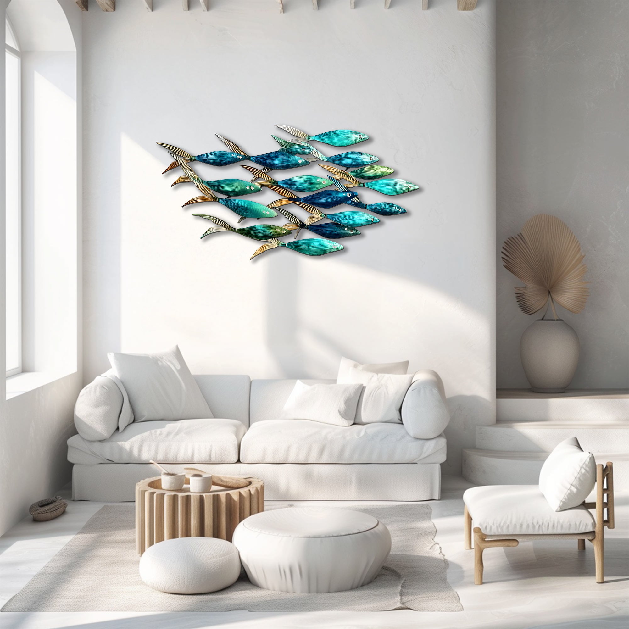 Blue School of Fish Metal Wall Art – UV Printed Aluminum Coastal Decor Beach Indoor Outdoor