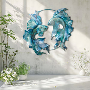Blue Betta Fish Metal Wall Art – UV Printed Aluminum Coastal Decor Yin Yang Indoor Outdoor