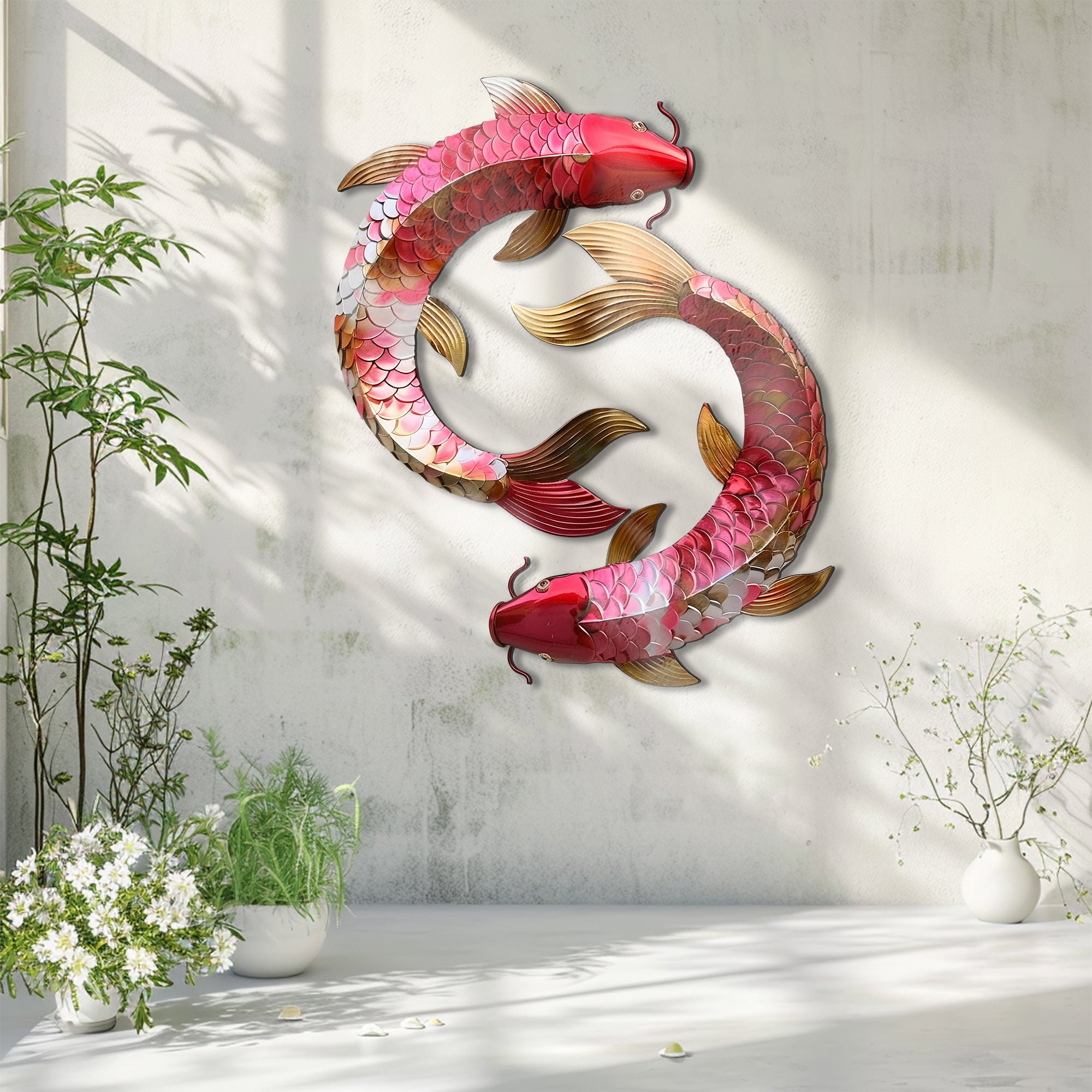 Koi Fish Yin Yang Metal Wall Art – UV Printed Aluminum Decor Feng Shui Indoor Outdoor