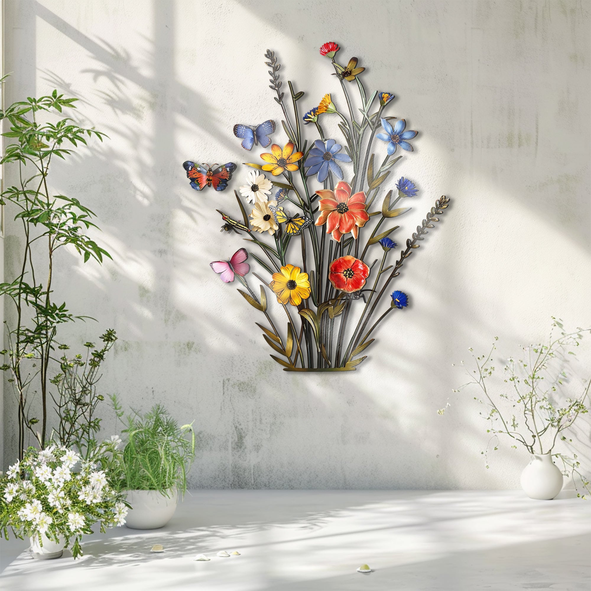 Wildflower Butterfly Metal Wall Art – UV Printed Aluminum Nature Garden Decor Indoor Outdoor