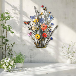 Wildflower Butterfly Metal Wall Art – UV Printed Aluminum Nature Garden Decor Indoor Outdoor