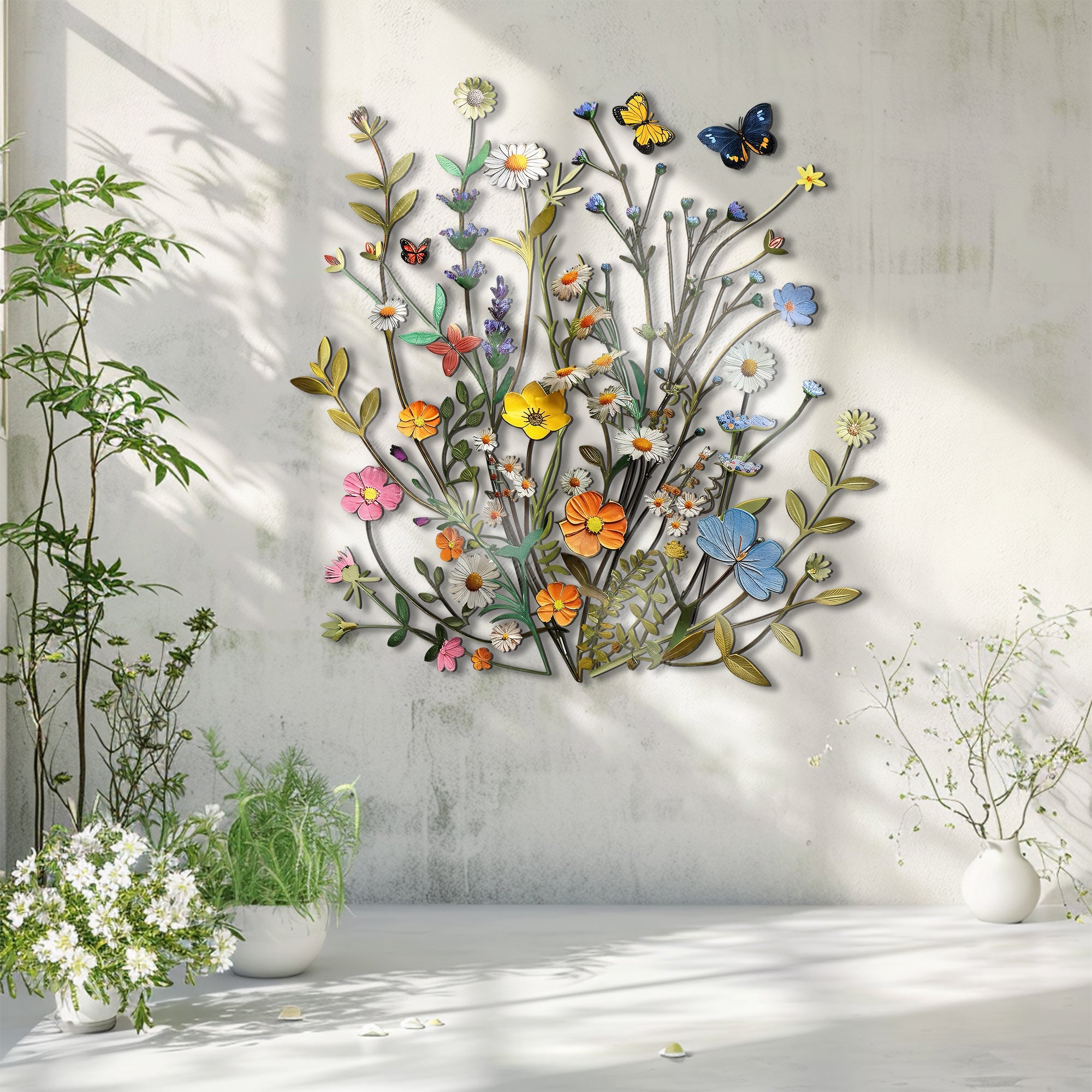 Spring Wildflower Butterfly Metal Wall Art – UV Printed Aluminum Nature Garden Decor Indoor Outdoor
