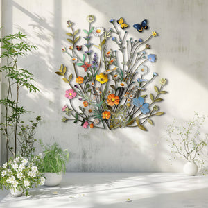Spring Wildflower Butterfly Metal Wall Art – UV Printed Aluminum Nature Garden Decor Indoor Outdoor