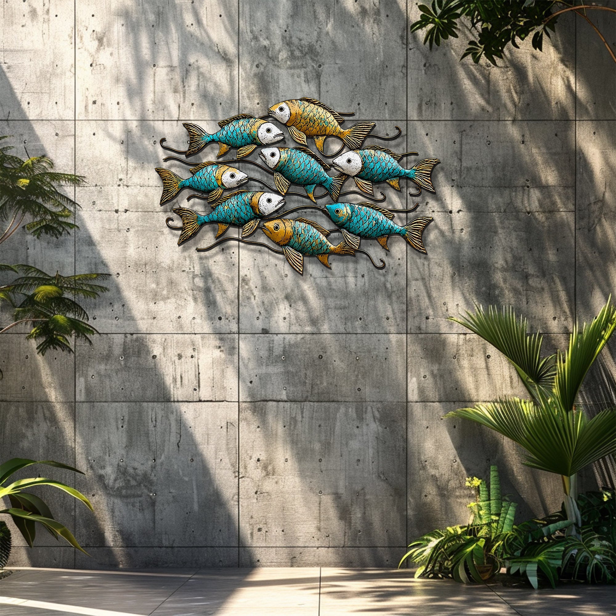 School of Fish Metal Wall Art – UV Printed Coastal Decor Beach Indoor Outdoor
