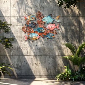 Coral School of Fish Metal Wall Art – UV Printed Coastal Decor Beach Indoor Outdoor