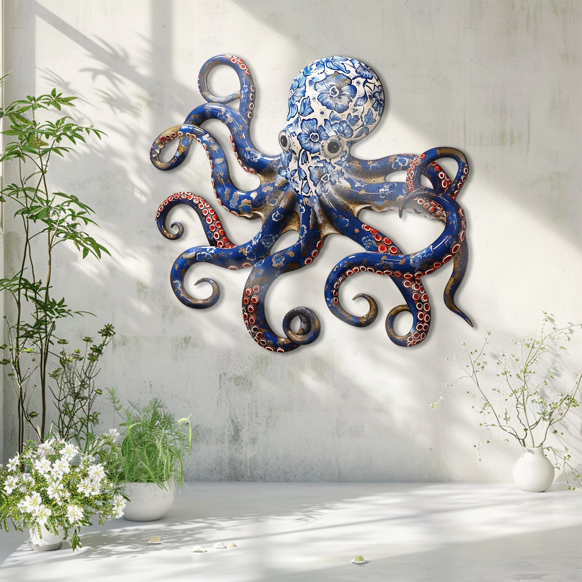 Blue Octopus Metal Wall Art – UV Printed Aluminum Coastal Decor Ocean Indoor Outdoor
