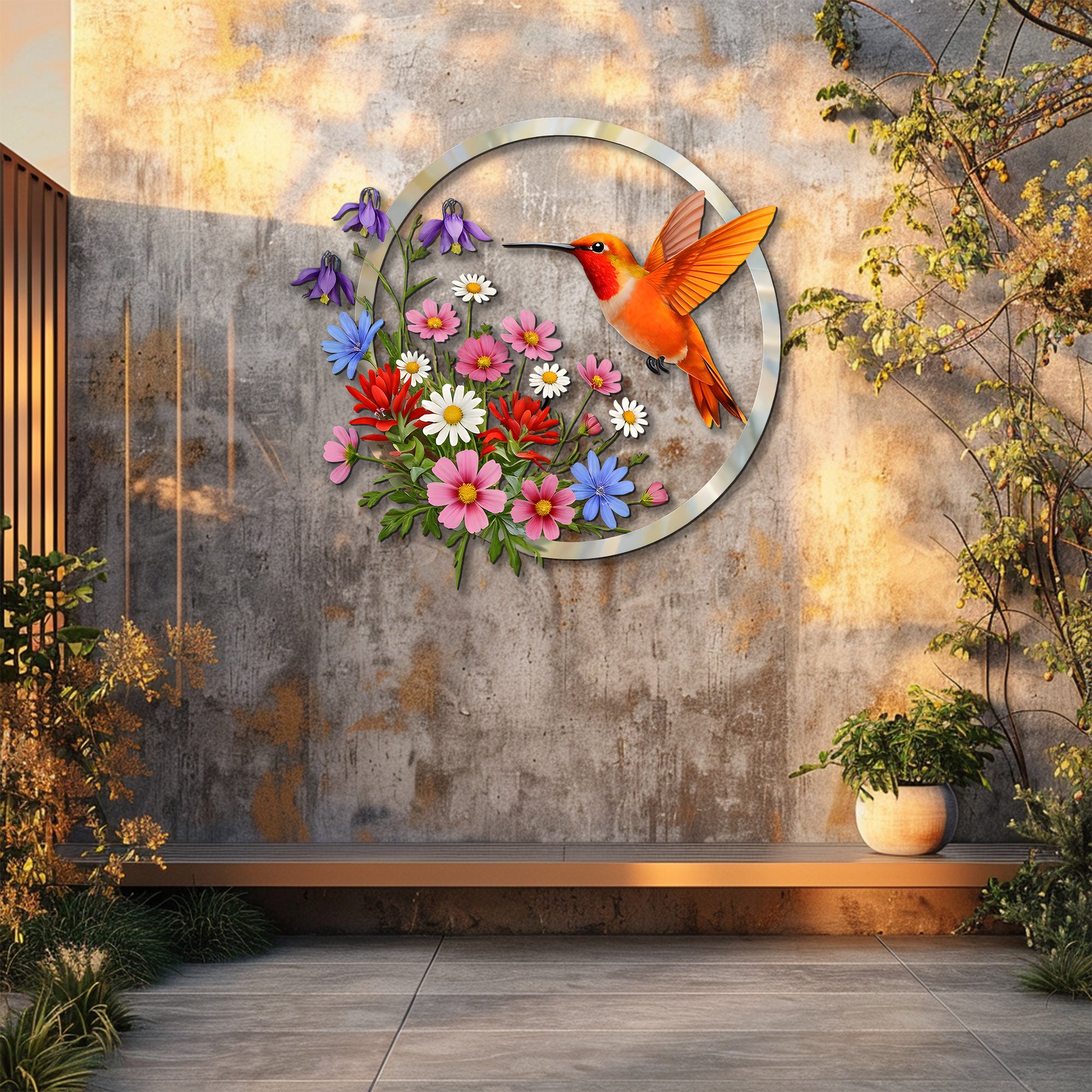Hummingbird Floral Metal Wall Art – UV Printed Nature Decor Garden Indoor Outdoor