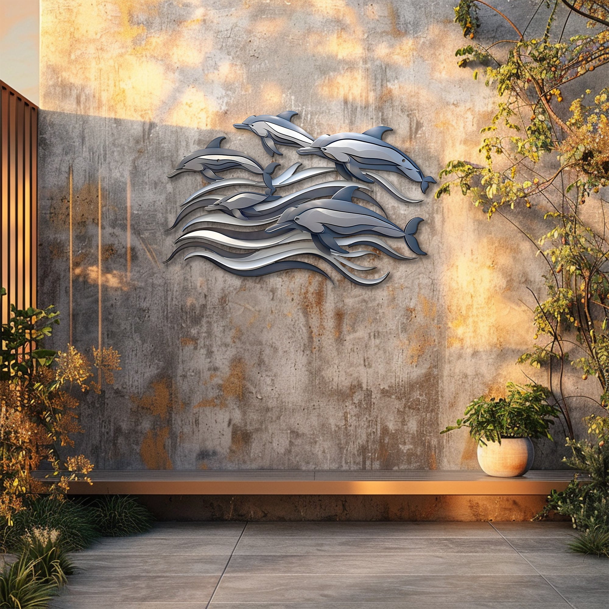Dolphin School Metal Wall Art – UV Printed Aluminum Coastal Decor Ocean Indoor Outdoor