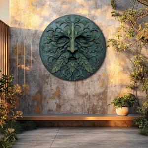 Green Man Face Metal Wall Art – UV Printed Aluminum Forest Spirit Garden Decor Indoor Outdoor V2