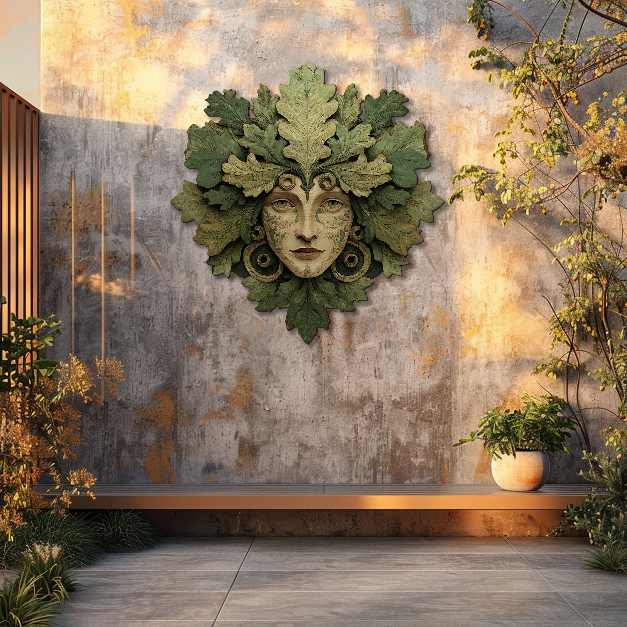 Green Woman Metal Wall Art – UV Printed Aluminum Forest Goddess Nature Decor Indoor Outdoor