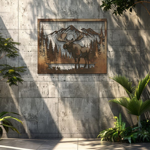 Moose Metal Wall Art Mountain Forest Decor – Rustic Cabin Wildlife Wall Hanging Outdoor Indoor