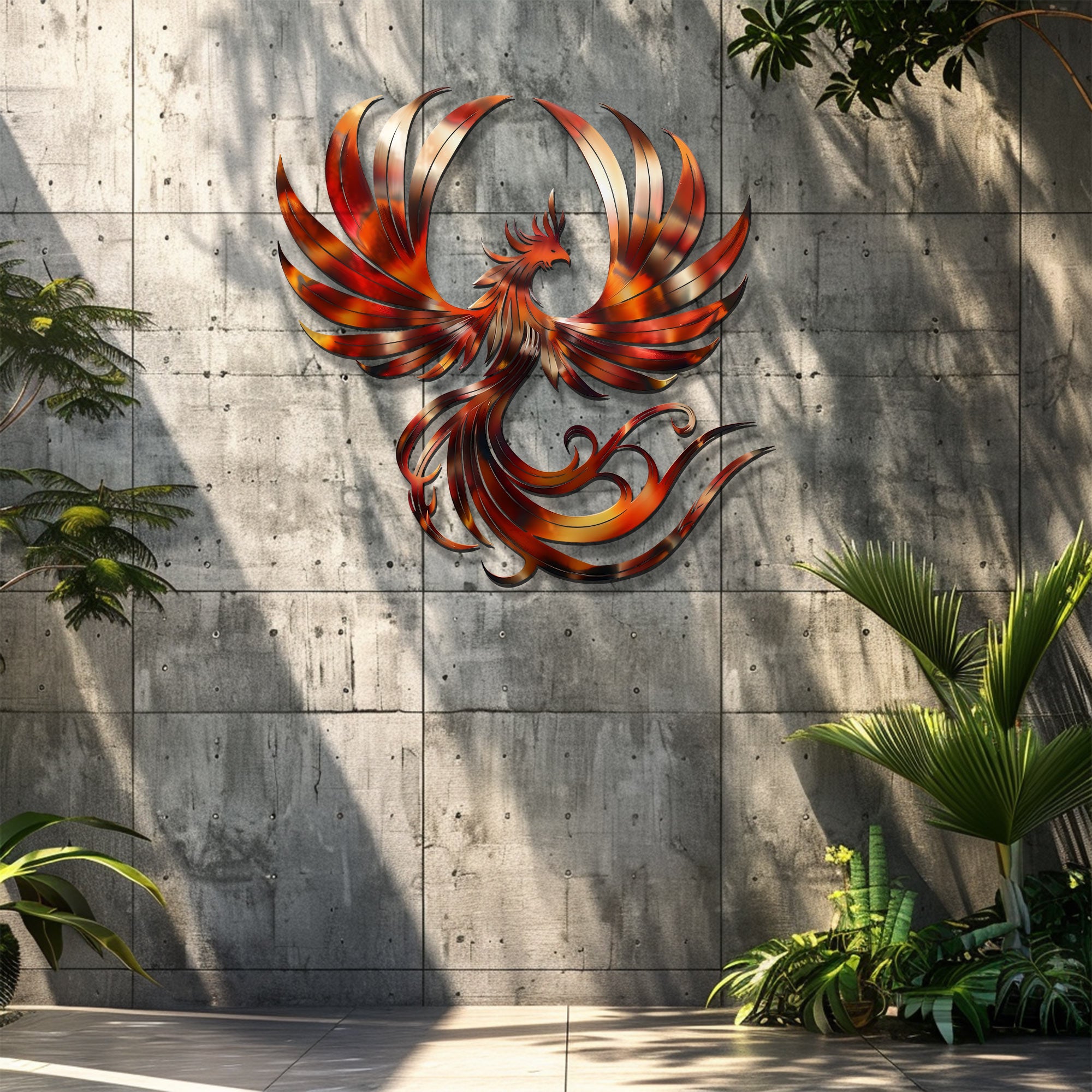 Phoenix Metal Wall Art Fire Bird Decor Mythical Home Accent
