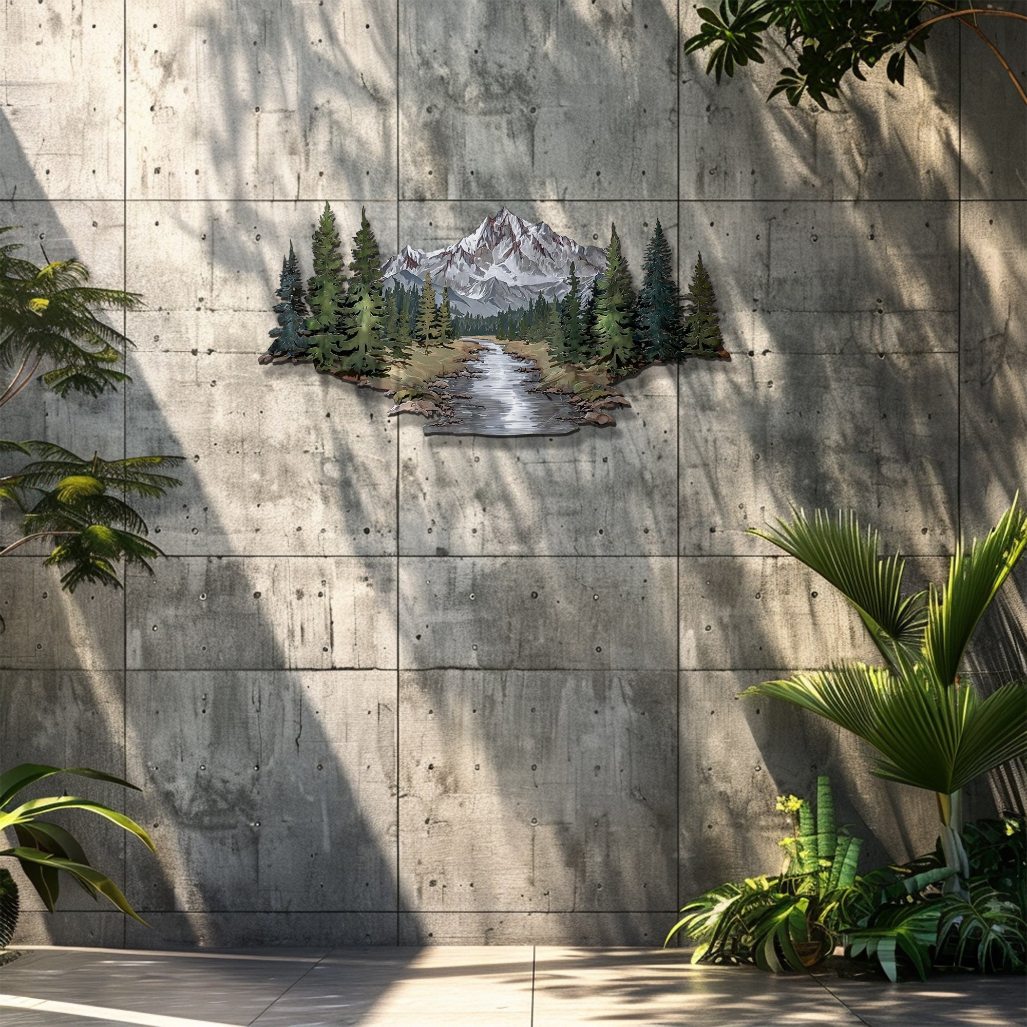 Mountain Wall Art – Forest River Landscape Metal Decor