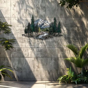 Mountain Wall Art – Forest River Landscape Metal Decor V2