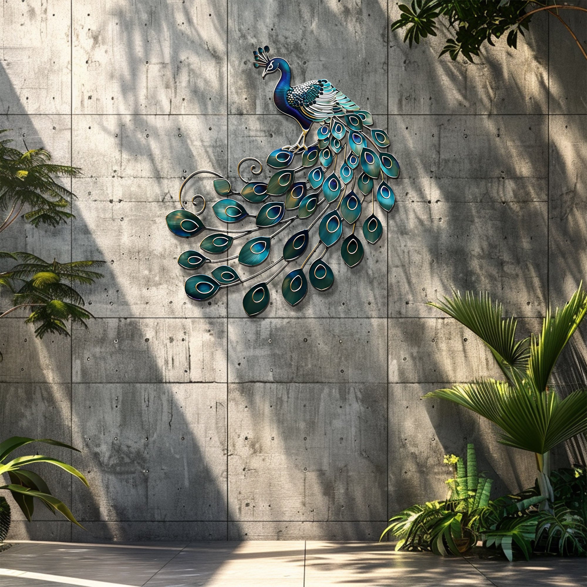 Blue Peacock Wall Art – Luxury Metal Decor for Elegant Interiors