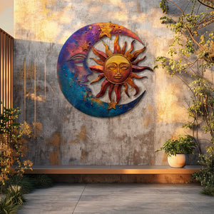 Sun Moon Celestial Metal Wall Art – Boho Sun and Moon Wall Hanging Rustic Astrology Wall Art Home Decor