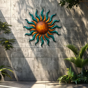 Sunburst Metal Wall Art – UV Printed Decor Rustic Indoor Outdoor