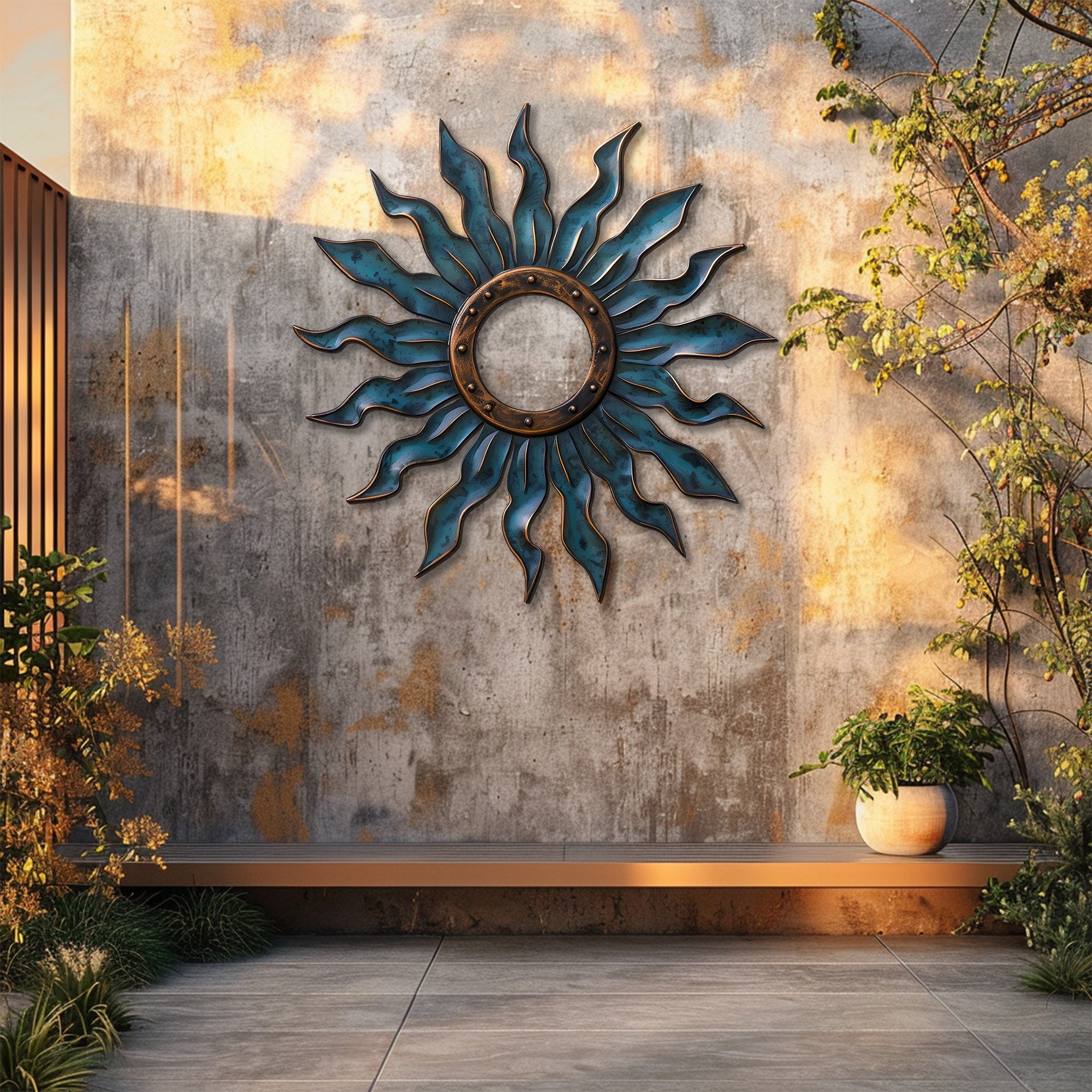 Blue Sunburst Metal Wall – UV Printed Decor Custom Coastal Indoor Outdoor