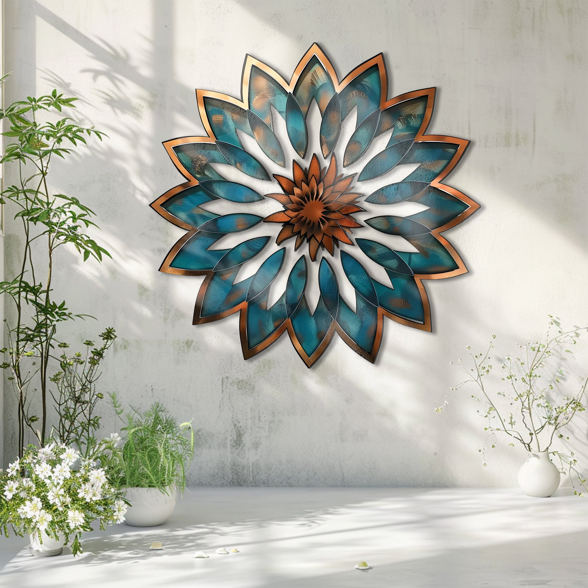 Mandala Blue Sun Metal Wall Art – Boho Sun Wall Hanging Mandala Wall Art Home Decor