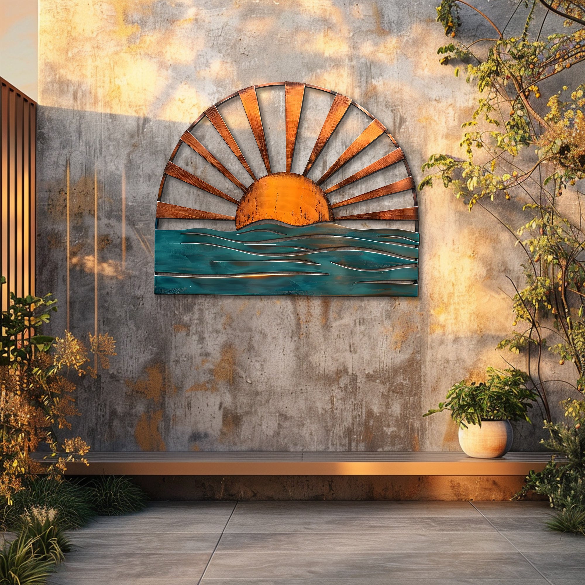 Sun Ocean Metal Wall Art – UV Printed Aluminum Coastal Decor for Indoor &amp; Outdoor