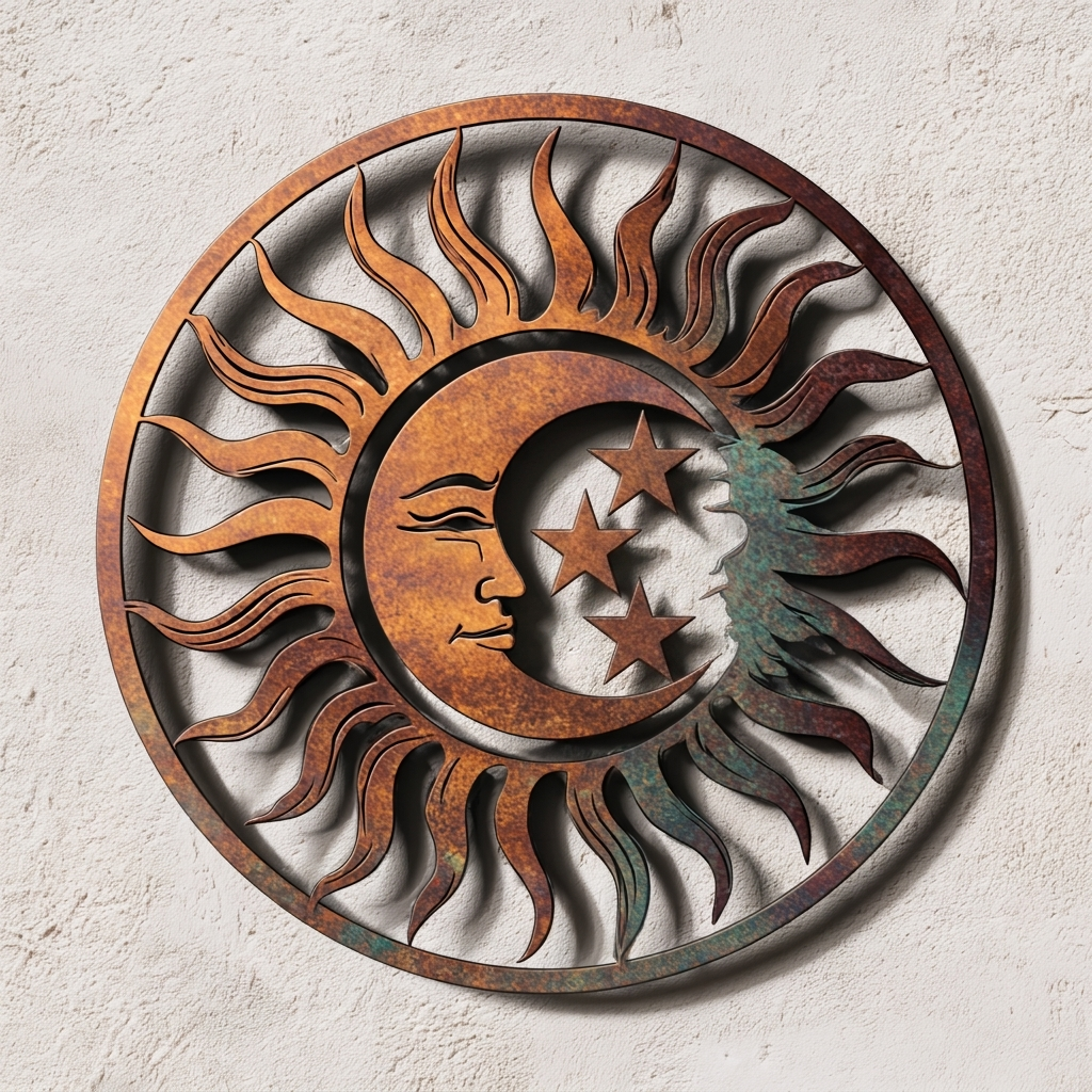 Colorful Sun Moon Metal Wall Art Boho Outdoor Garden Wall Decor
