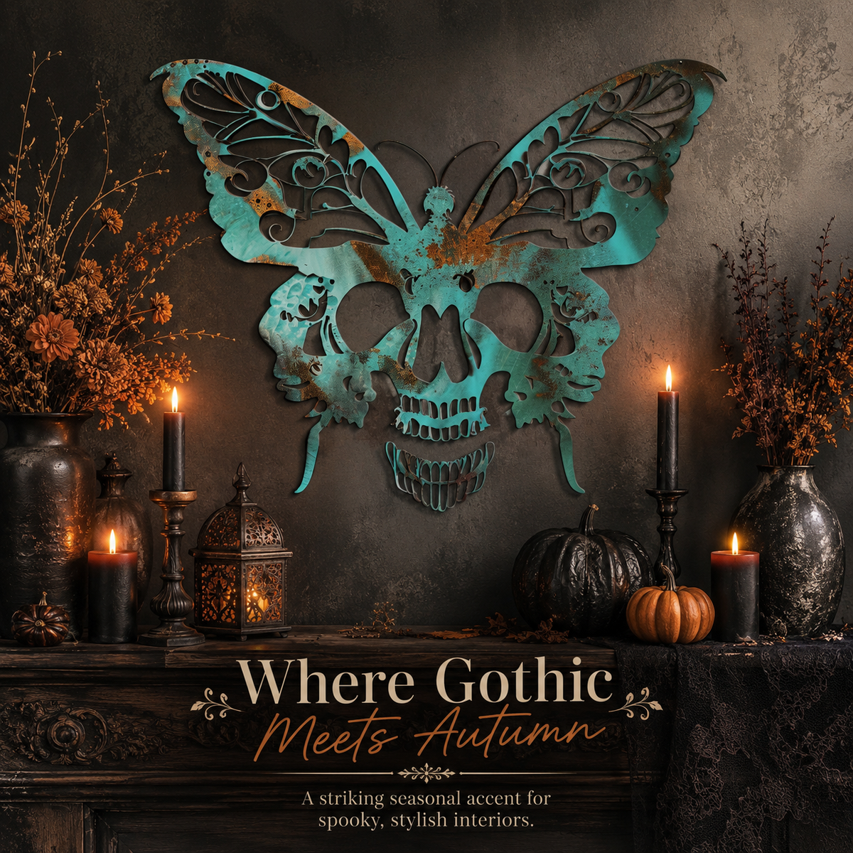 Halloween Skull Butterfly Metal Wall Art