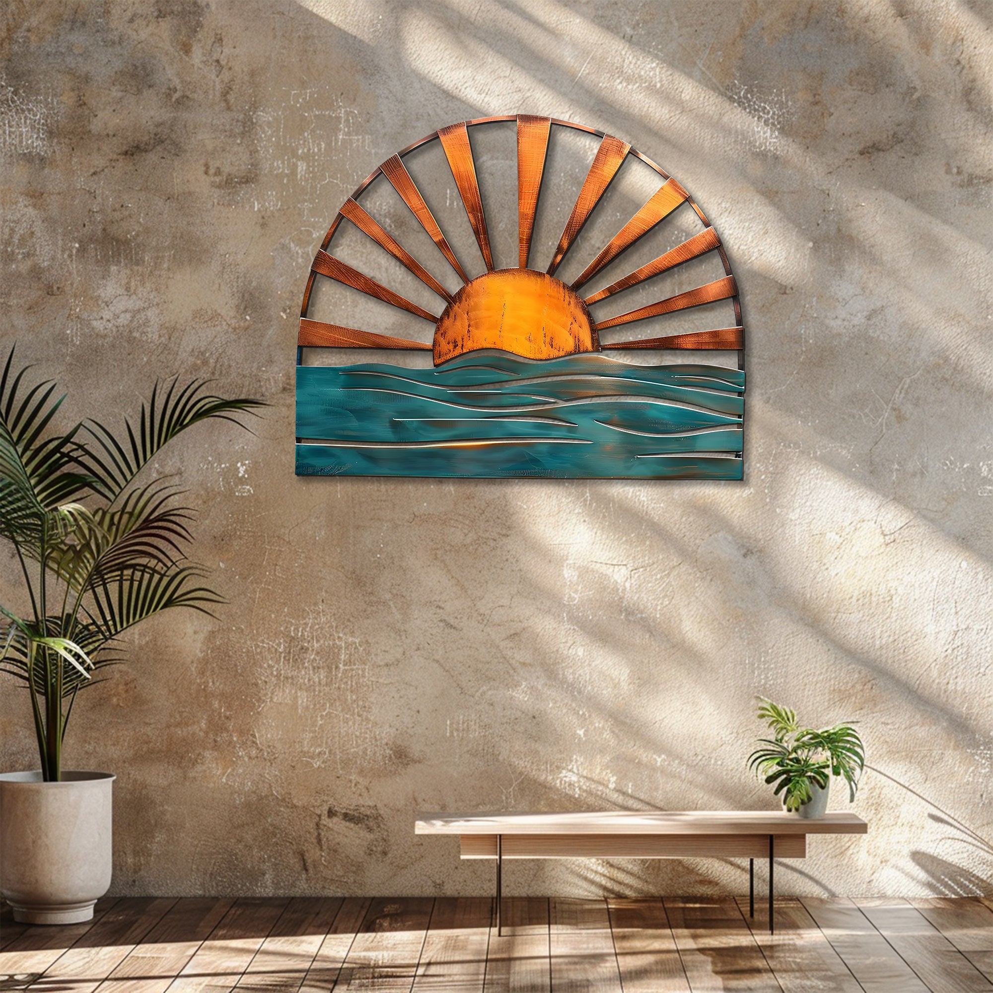 Sun Ocean Metal Wall Art – UV Printed Aluminum Coastal Decor for Indoor &amp; Outdoor