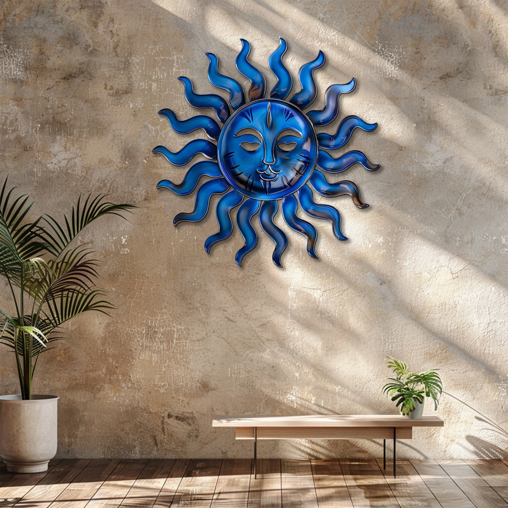 Blue Sun Metal Wall Art – UV Printed Aluminum Decor Custom Coastal Indoor Outdoor