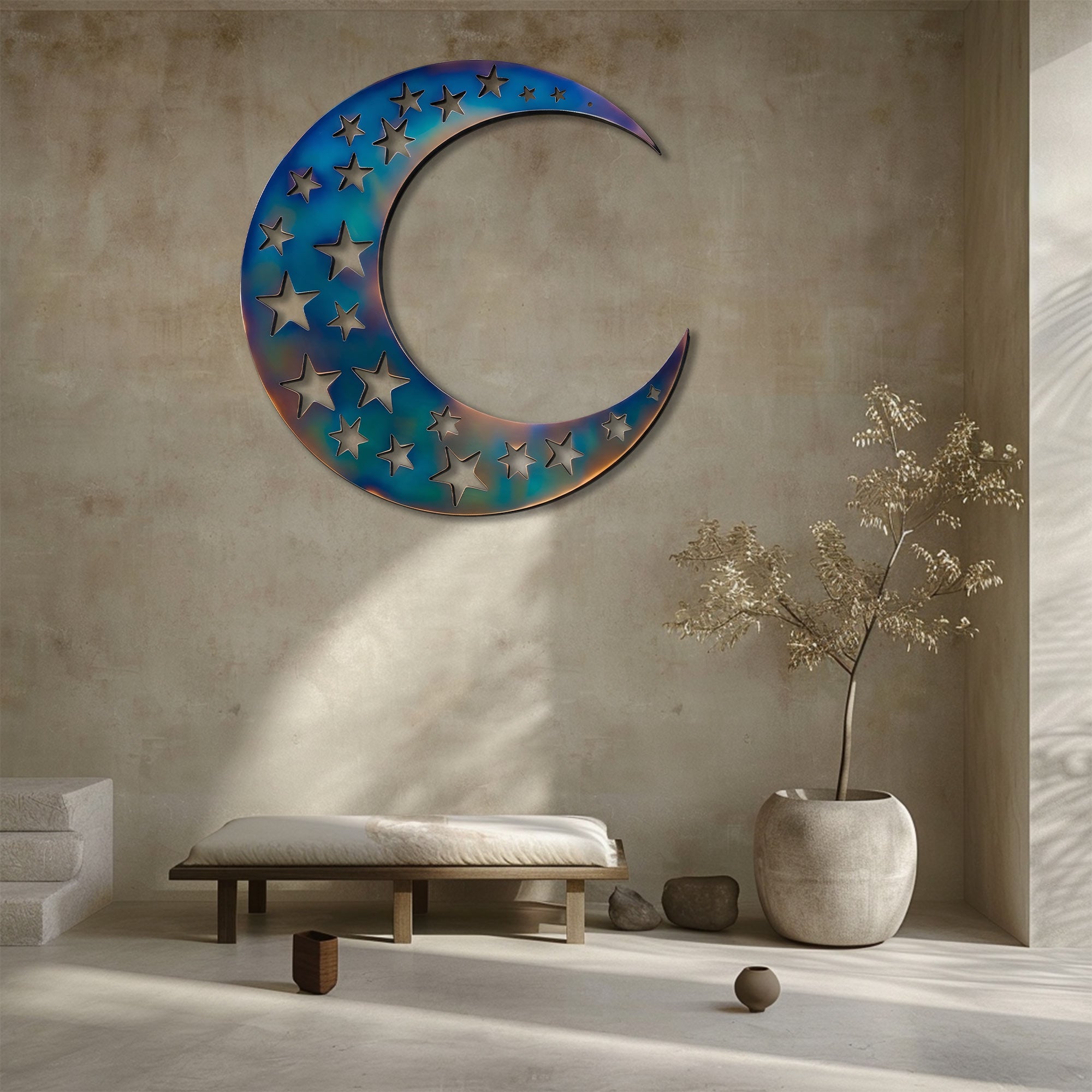 Holographic Moon Star Metal Wall Art – UV Printed Decor Custom Celestial Indoor Outdoor