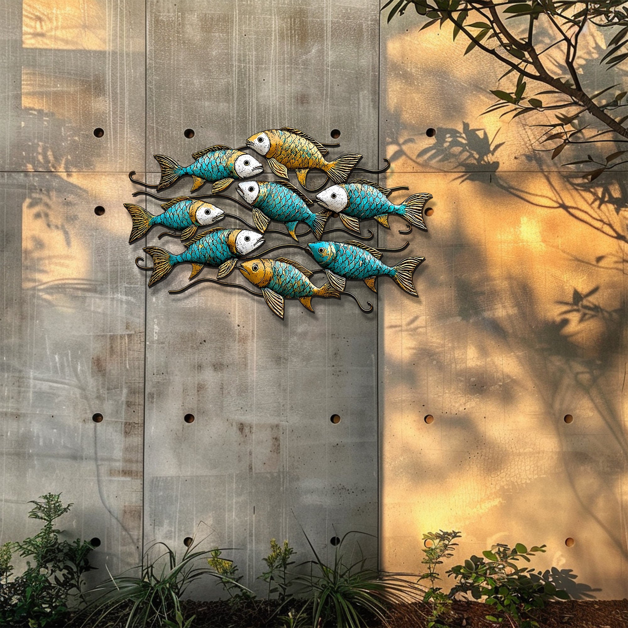 School of Fish Metal Wall Art – UV Printed Coastal Decor Beach Indoor Outdoor