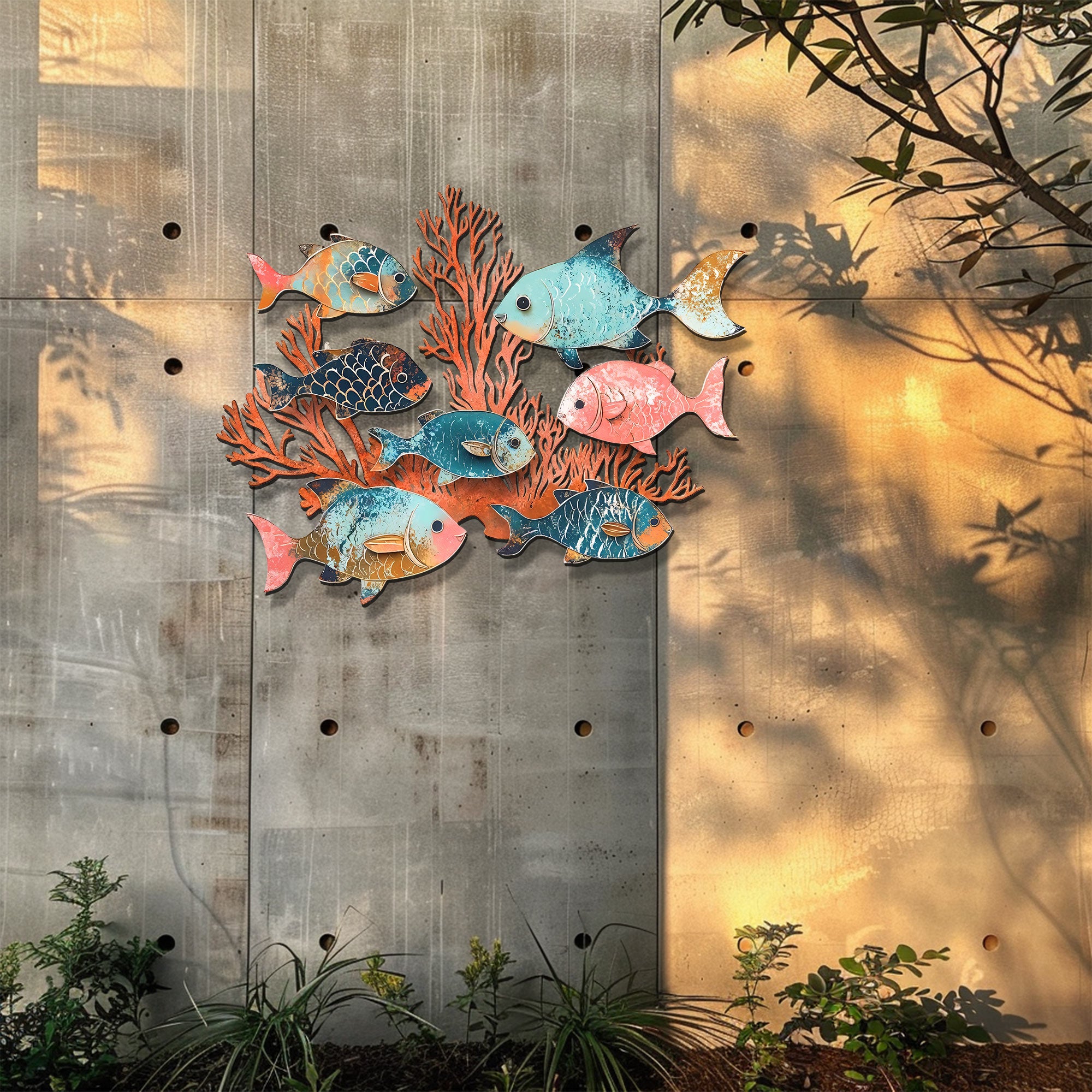 Coral School of Fish Metal Wall Art – UV Printed Coastal Decor Beach Indoor Outdoor