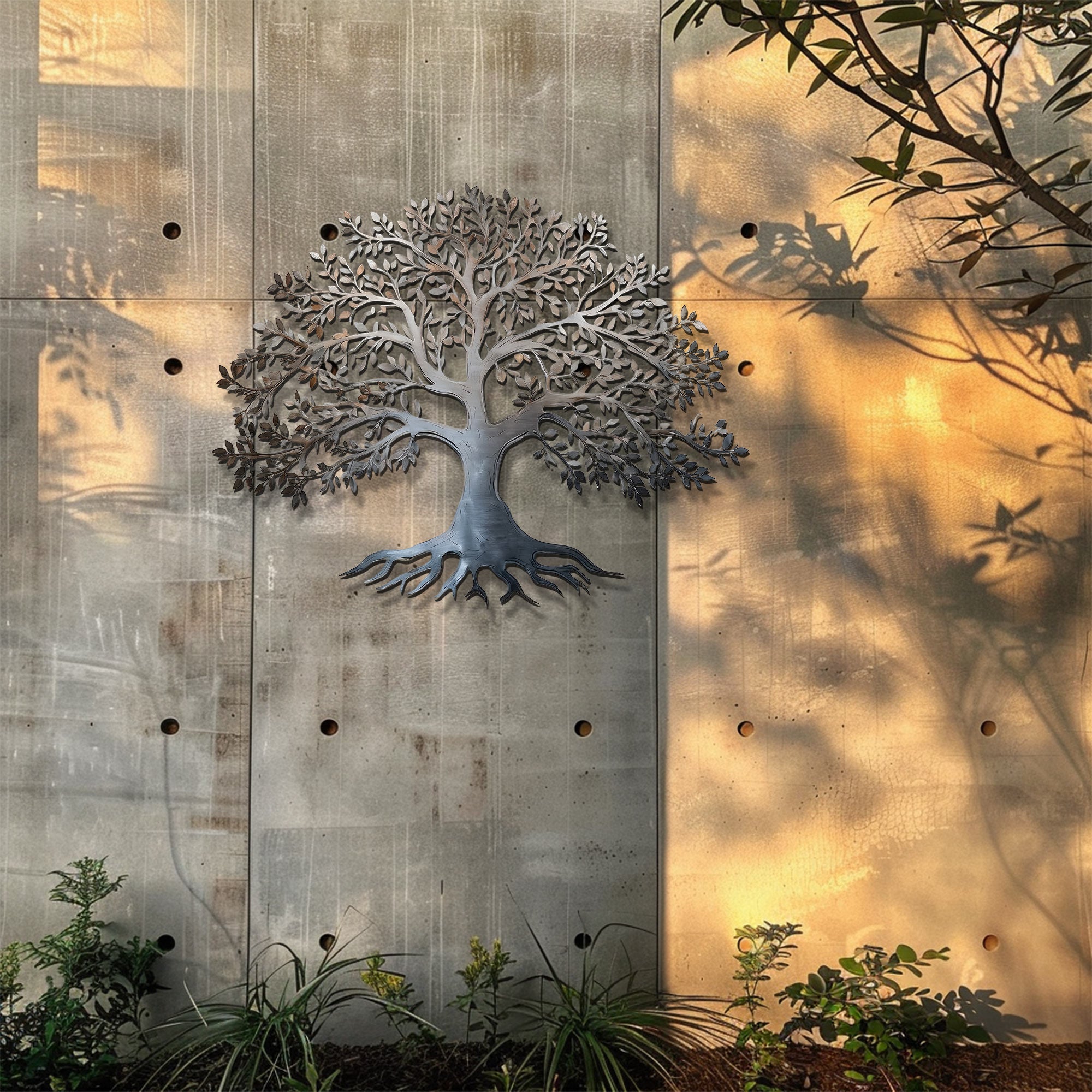 Silver Tree of Life Metal Wall Art – UV Printed Aluminum Decor Nature Indoor Outdoor