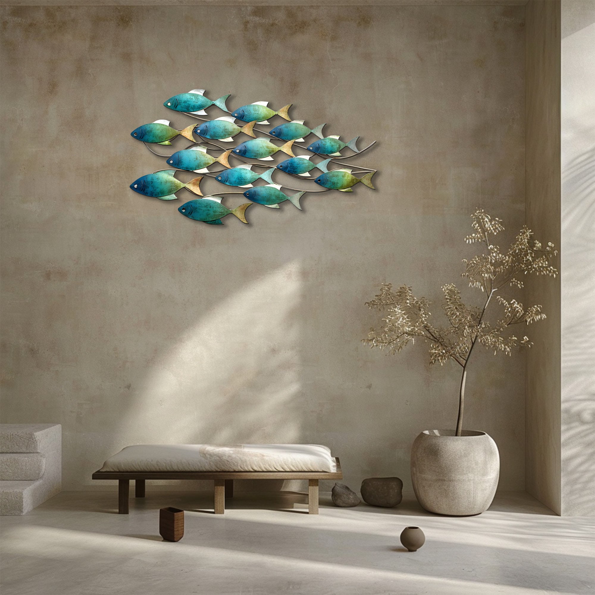 School of Fish Metal Wall Art – UV Printed Aluminum Coastal Decor Beach Indoor Outdoor