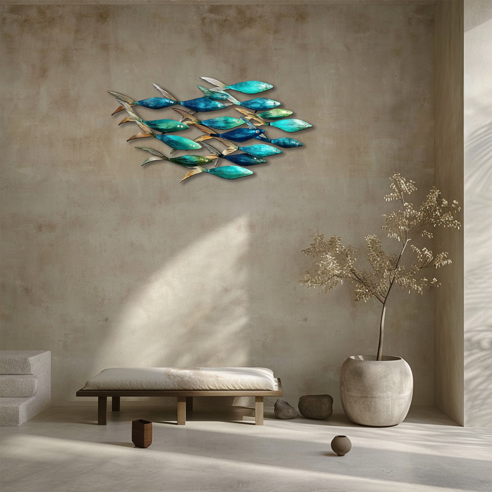 Blue School of Fish Metal Wall Art – UV Printed Aluminum Coastal Decor Beach Indoor Outdoor