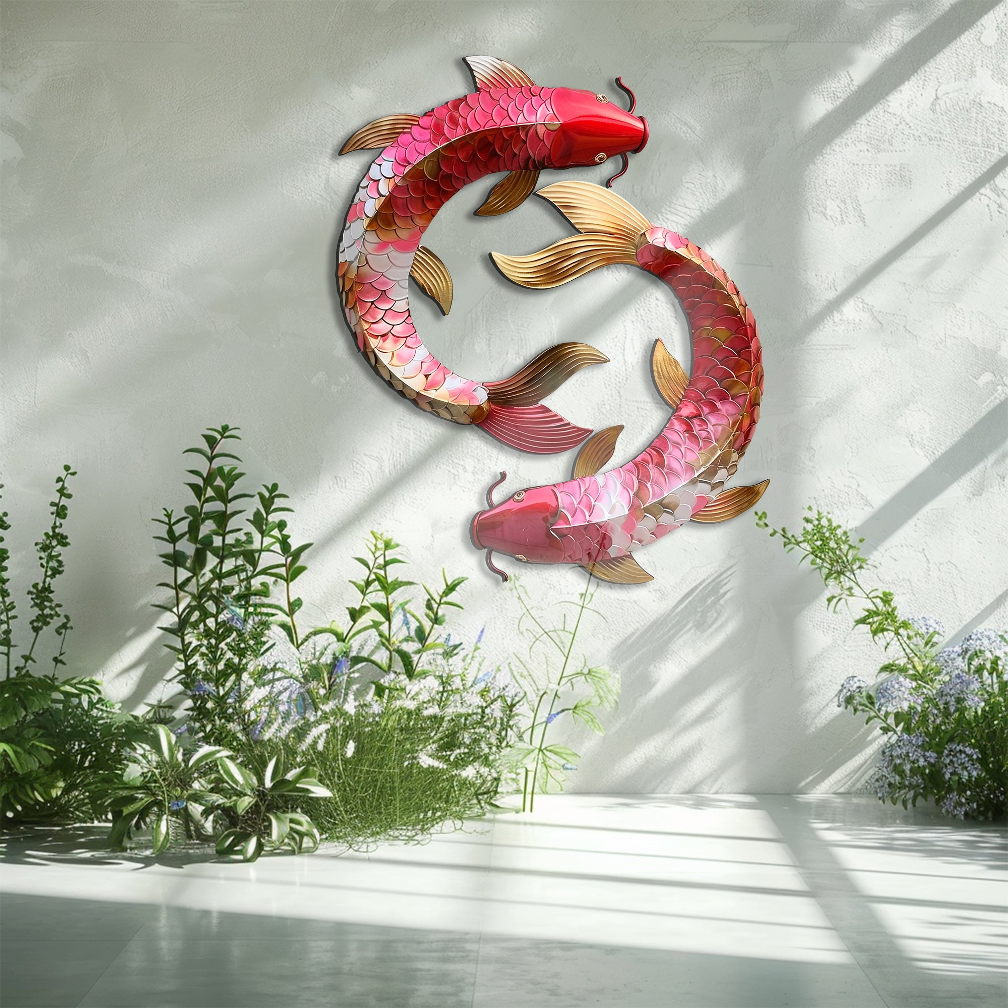 Koi Fish Yin Yang Metal Wall Art – UV Printed Aluminum Decor Feng Shui Indoor Outdoor