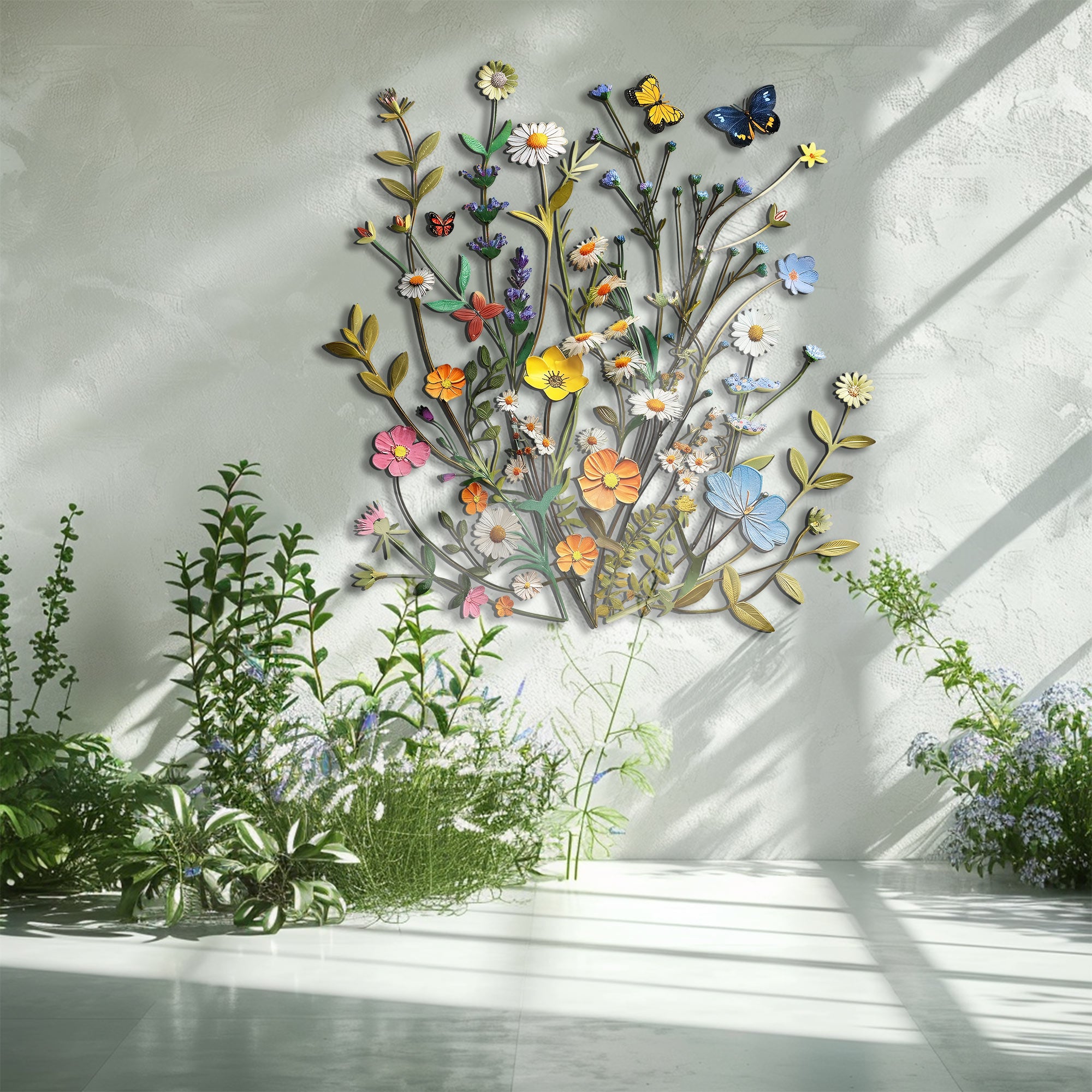 Spring Wildflower Butterfly Metal Wall Art – UV Printed Aluminum Nature Garden Decor Indoor Outdoor