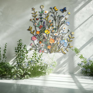 Spring Wildflower Butterfly Metal Wall Art – UV Printed Aluminum Nature Garden Decor Indoor Outdoor