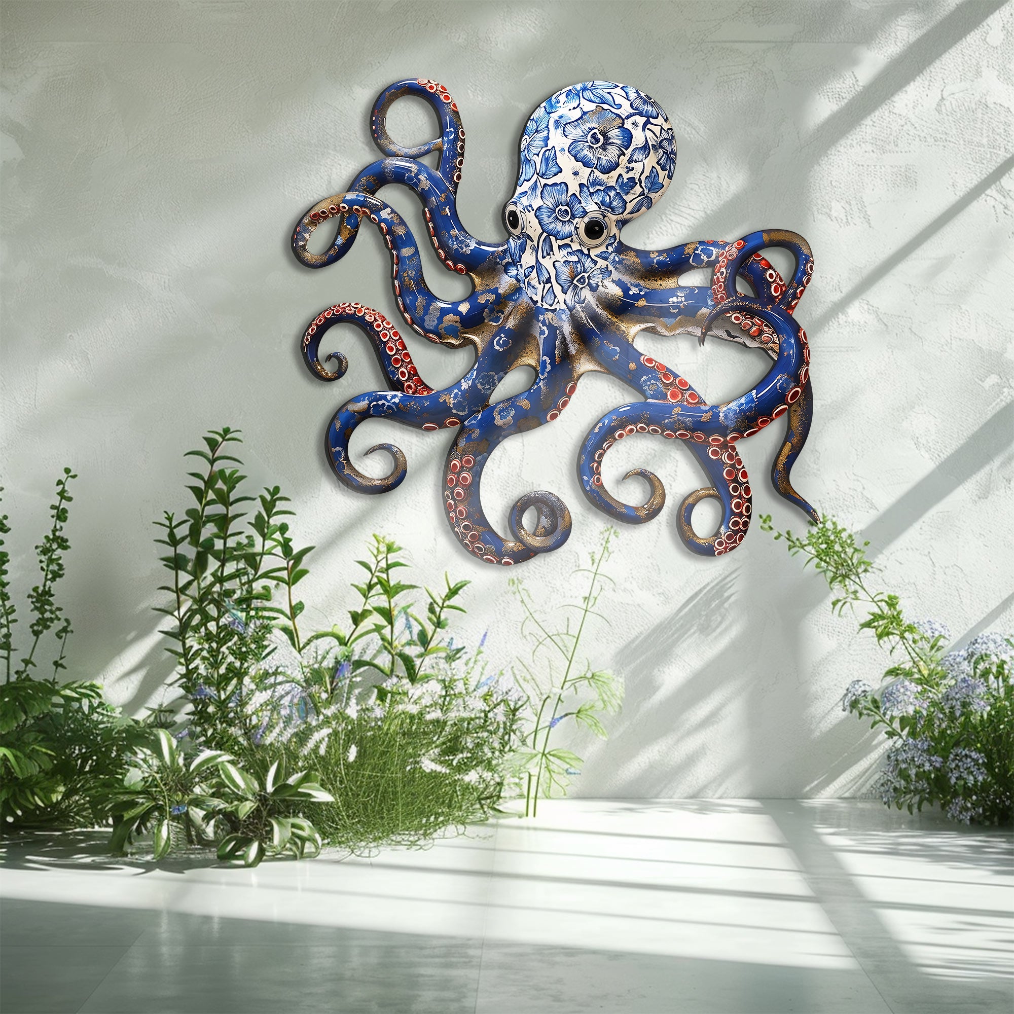 Blue Octopus Metal Wall Art – UV Printed Aluminum Coastal Decor Ocean Indoor Outdoor