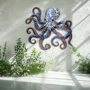 Blue Octopus Metal Wall Art – UV Printed Aluminum Coastal Decor Ocean Indoor Outdoor