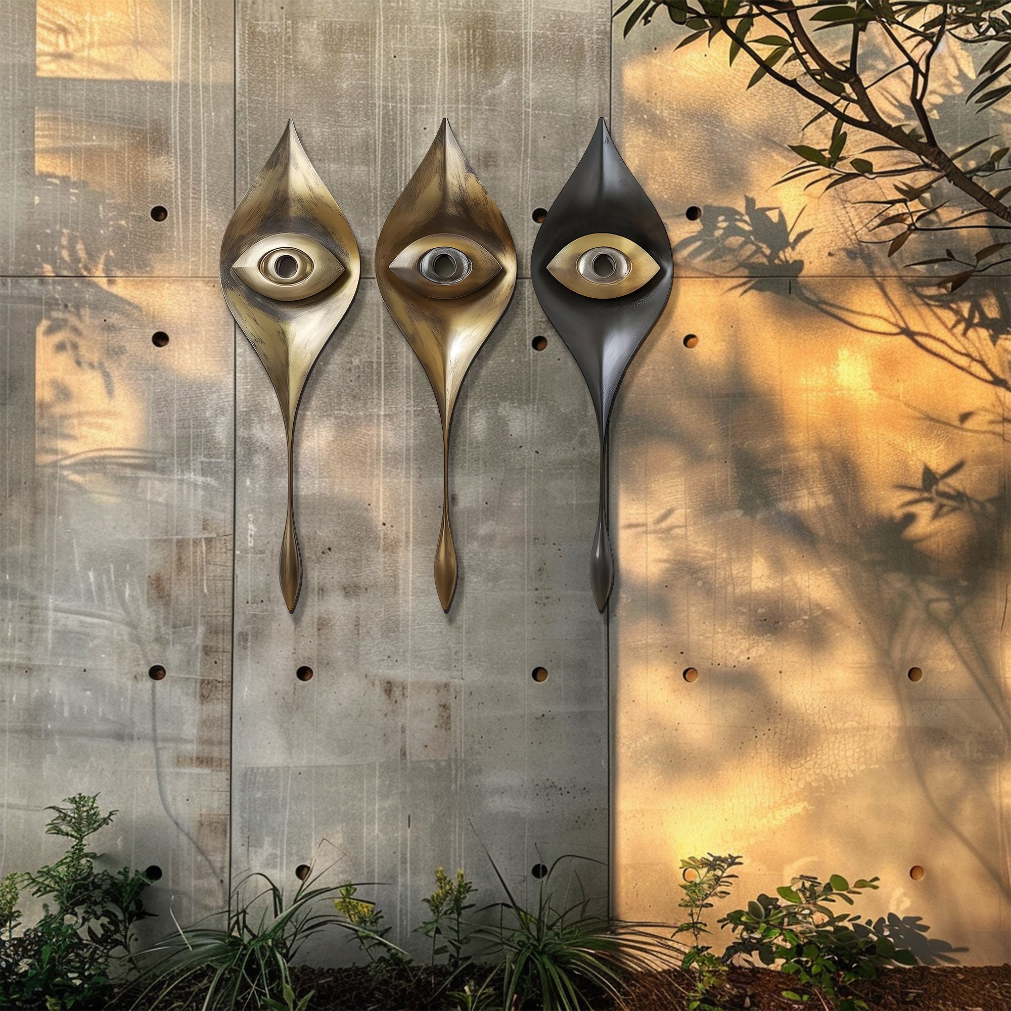 Modern Evil Eye Metal Wall Art Abstract Boho Wall Decor Gold Black Contemporary Aluminum Wall Sculpture Set