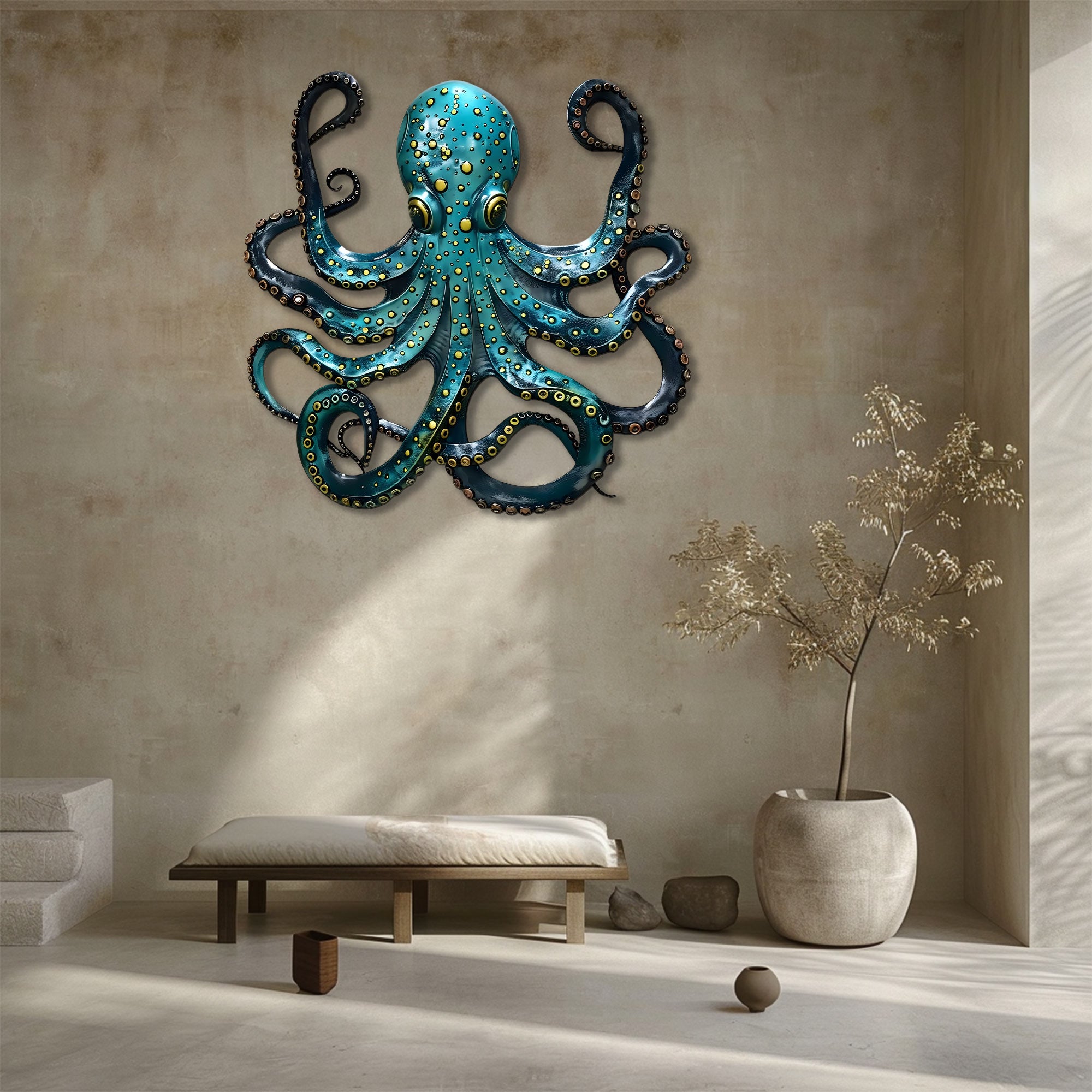 Teal Octopus Coastal Design Metal Wall Art Ocean Home Decor Gift