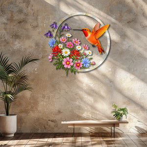 Hummingbird Floral Metal Wall Art – UV Printed Nature Decor Garden Indoor Outdoor