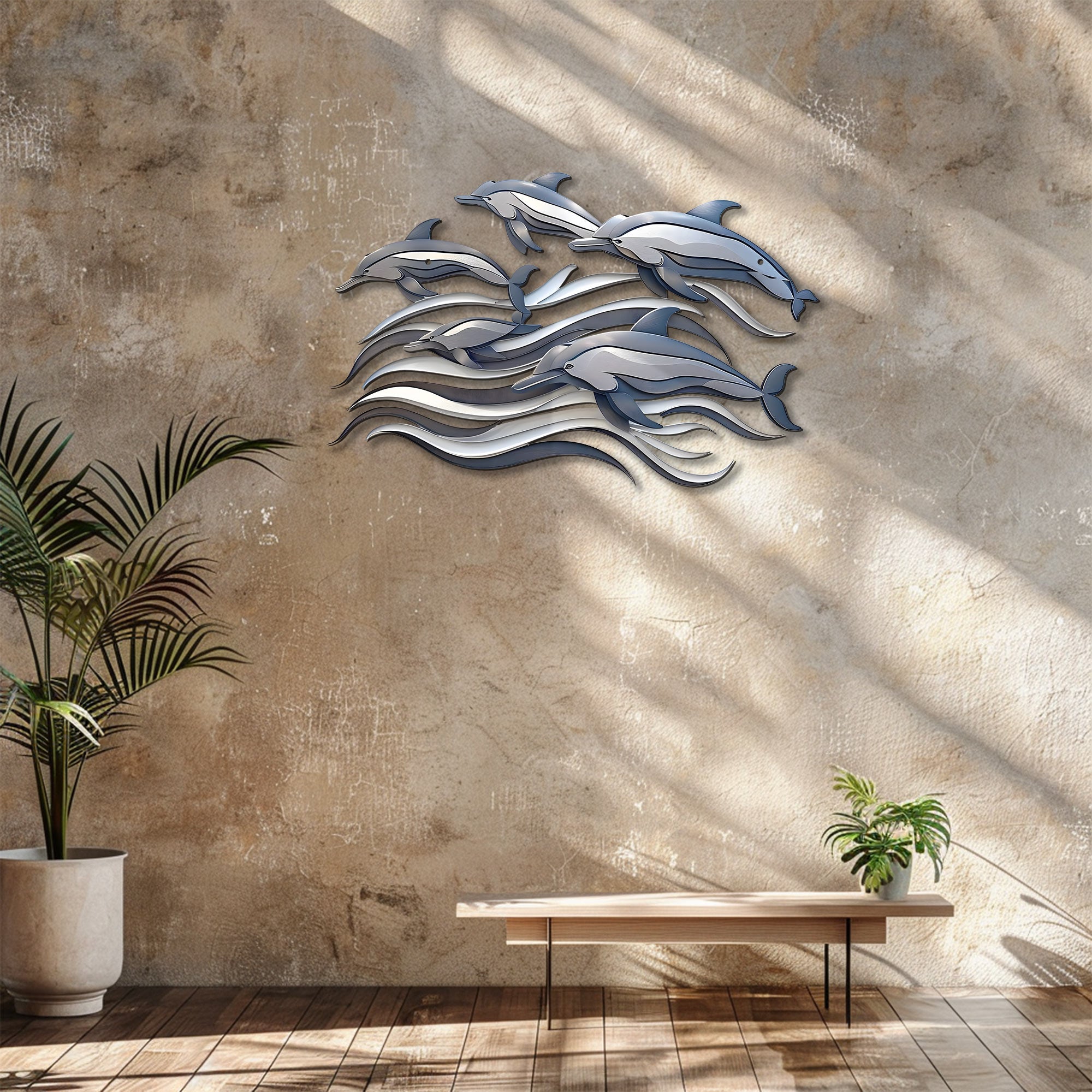 Dolphin School Metal Wall Art – UV Printed Aluminum Coastal Decor Ocean Indoor Outdoor