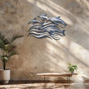 Dolphin School Metal Wall Art – UV Printed Aluminum Coastal Decor Ocean Indoor Outdoor