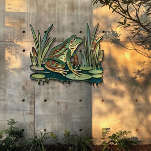 Frog Pond Metal Wall Art Lily Pad Nature Wall Decor Green Frog Garden Decor Rustic Wall Hanging